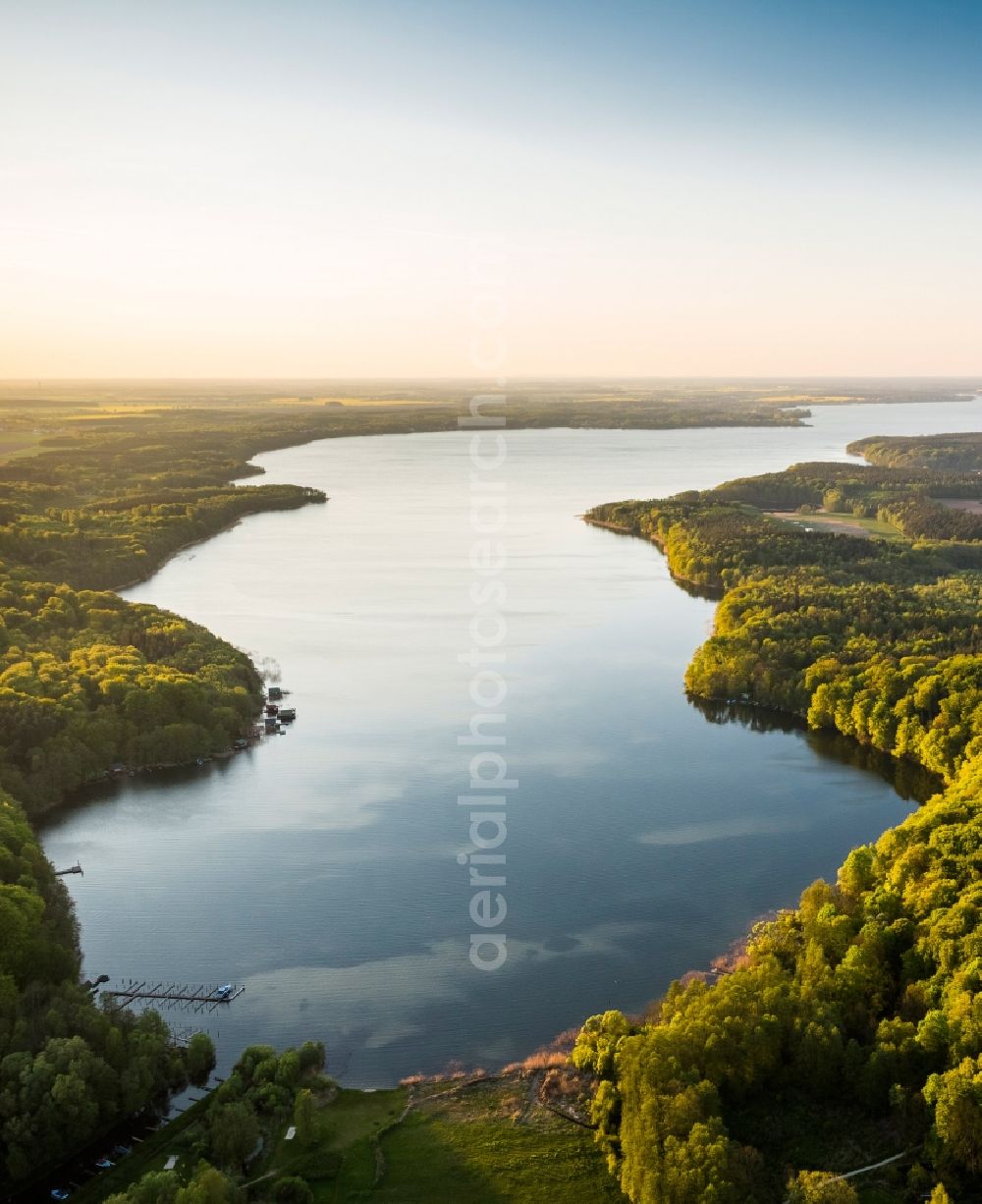 Aerial photograph Stuer - View of the lake Plauer See near Stuer in the state Mecklenburg-West Pomerania