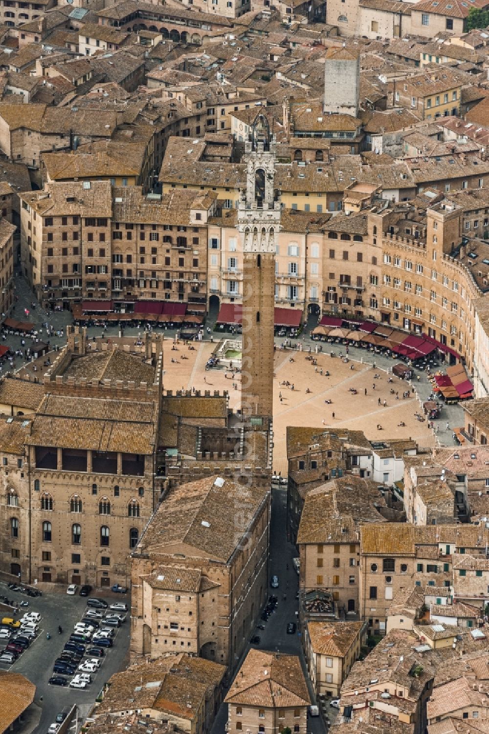 Aerial image Siena - View of the Piazza del Campo in Siena in the homonymous province in Italy