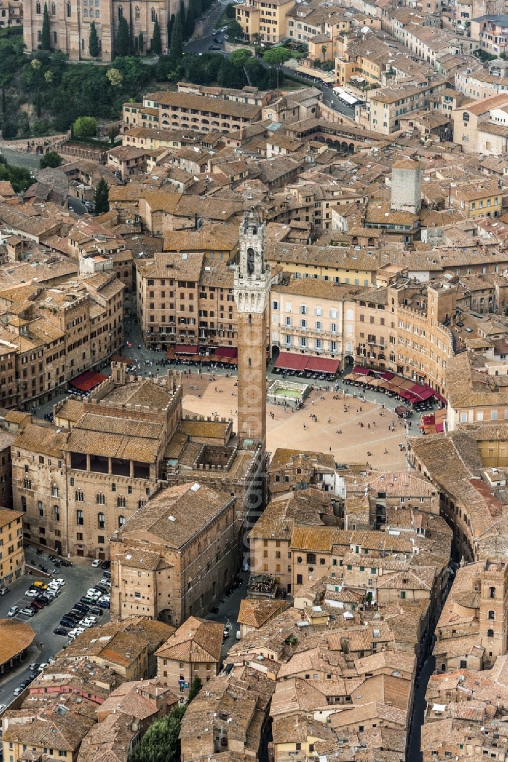 Aerial photograph Siena - View of the Piazza del Campo in Siena in the homonymous province in Italy