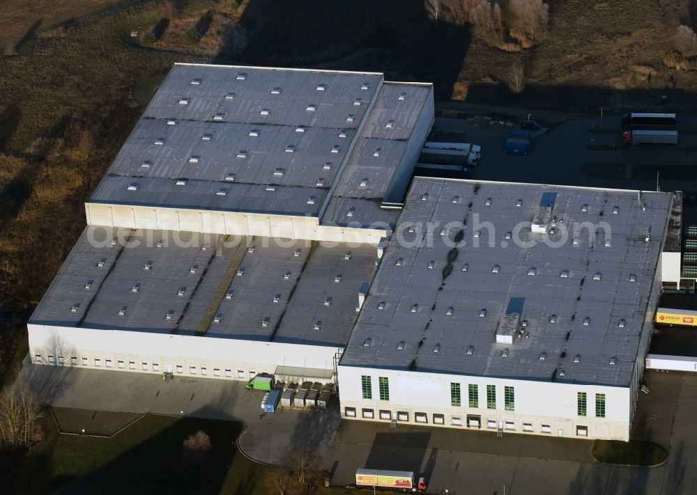 Trebbin from above - Depot of Poco - Domaene- Zentrallager in Trebbin in the state Brandenburg