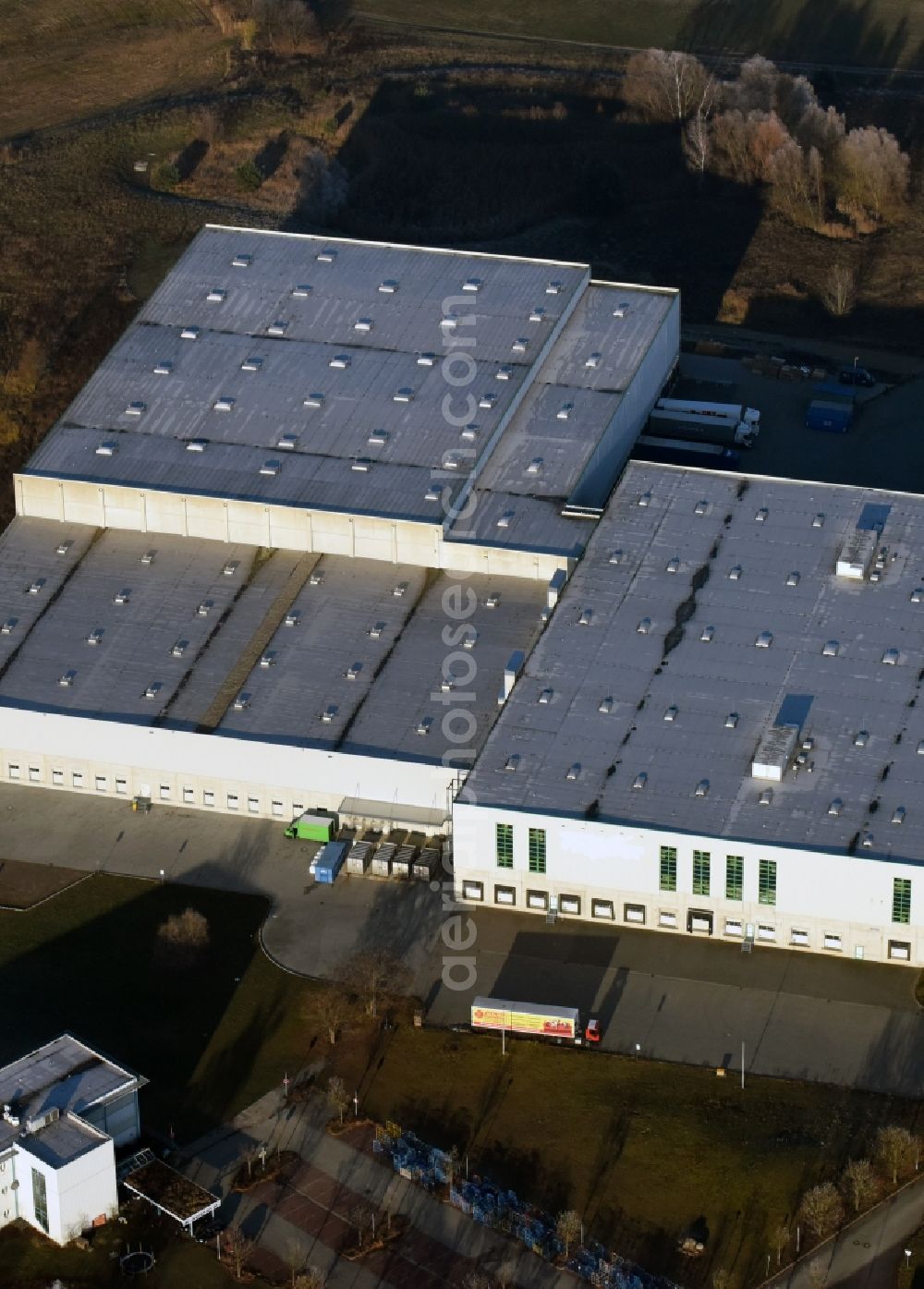 Trebbin from the bird's eye view: Depot of Poco - Domaene- Zentrallager in Trebbin in the state Brandenburg