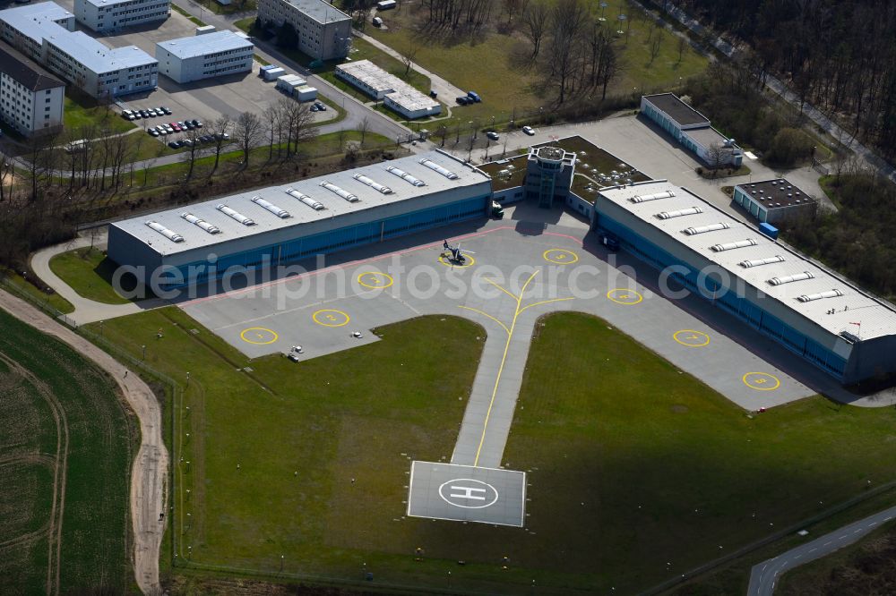 Aerial image Ahrensfelde - Helicopter landing pad - airfield for helicopters of the Federal Police Aviation Squadron Blumberg on Neuer Schwanebecker Weg in the district of Blumberg in Ahrensfelde in the federal state of Brandenburg