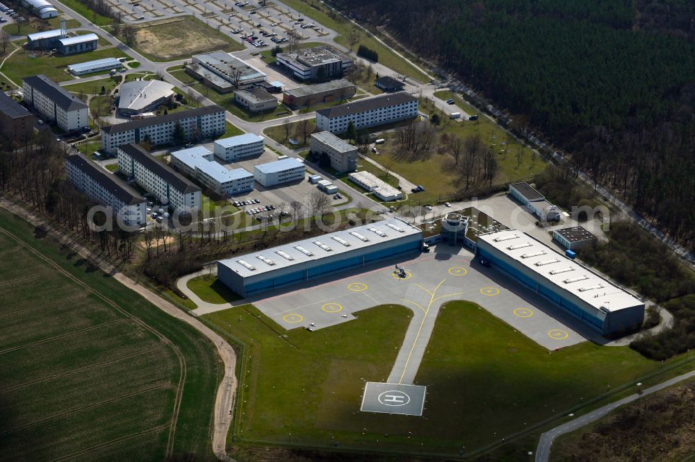 Aerial photograph Ahrensfelde - Helicopter landing pad - airfield for helicopters of the Federal Police Aviation Squadron Blumberg on Neuer Schwanebecker Weg in the district of Blumberg in Ahrensfelde in the federal state of Brandenburg