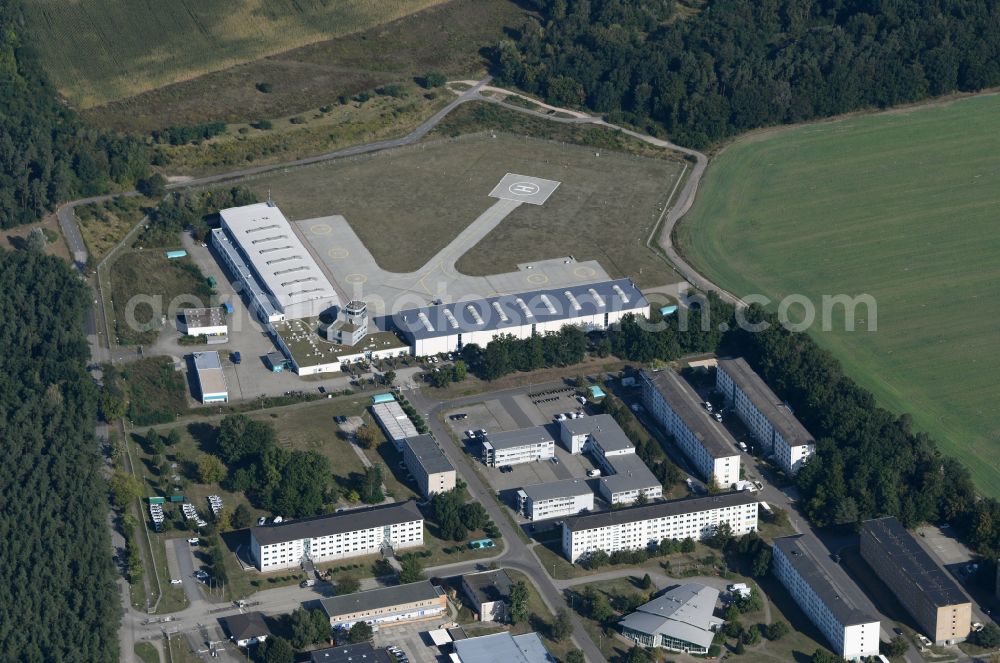 Ahrensfelde from the bird's eye view: Helicopter landing pad - airfield for helicopters of the Federal Police Aviation Squadron Blumberg on Neuer Schwanebecker Weg in the district of Blumberg in Ahrensfelde in the federal state of Brandenburg