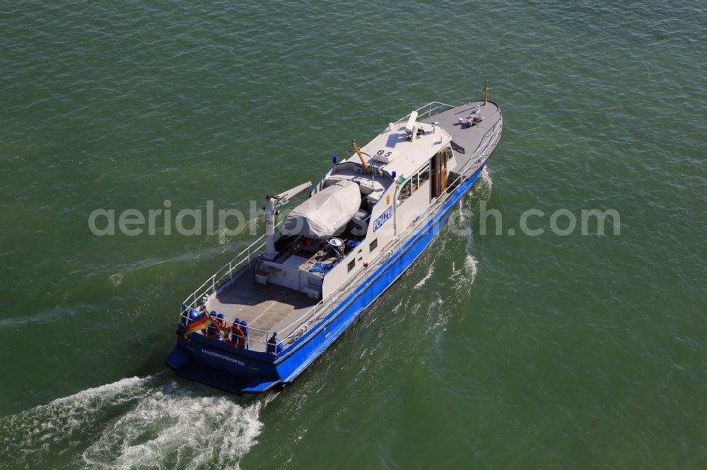 Aerial image Friedrichshafen - Police boat WSP 21 Friedrichshafen of the water protection police at the port in Friedrichshafen in the state of Baden-Wuerttemberg