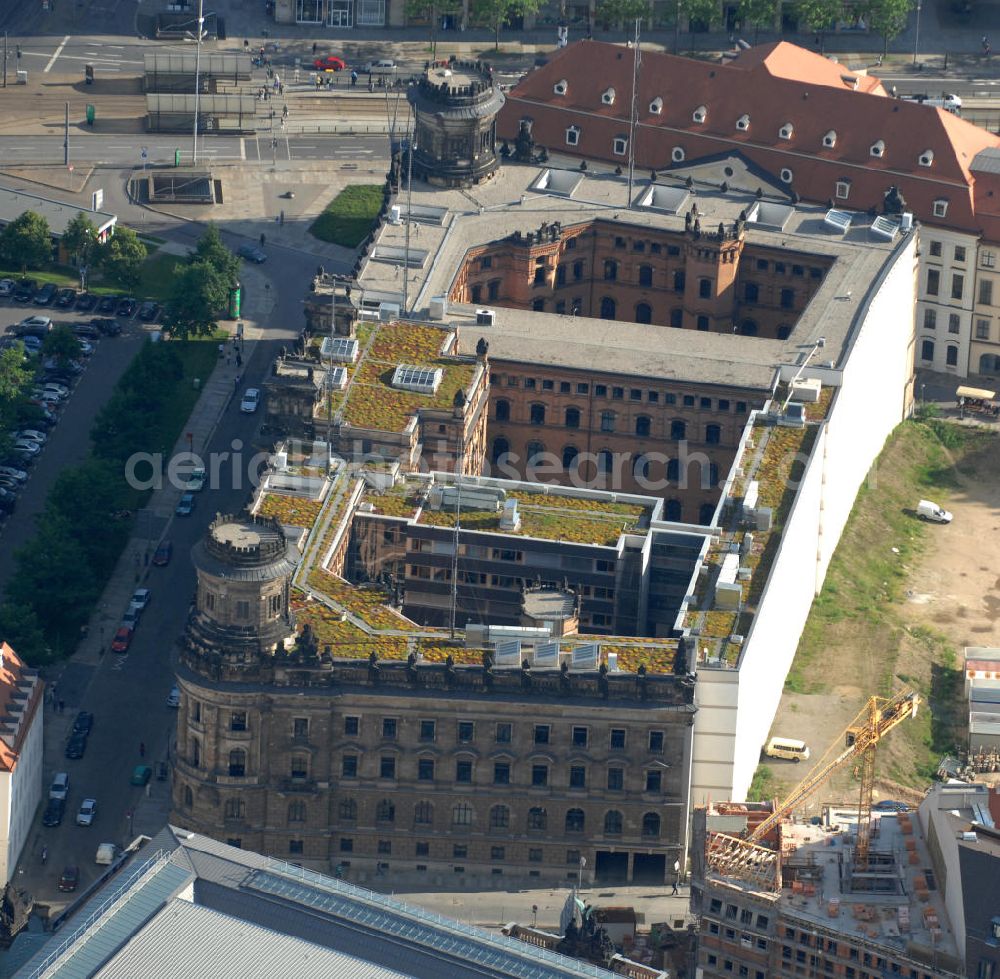 Dresden from above - Gebäude der Polizeidirektion an der Schießgasse in der Inneren Altstadt Dresdens. Police authority building at Schießgasse in the inner historic city of Dresden.