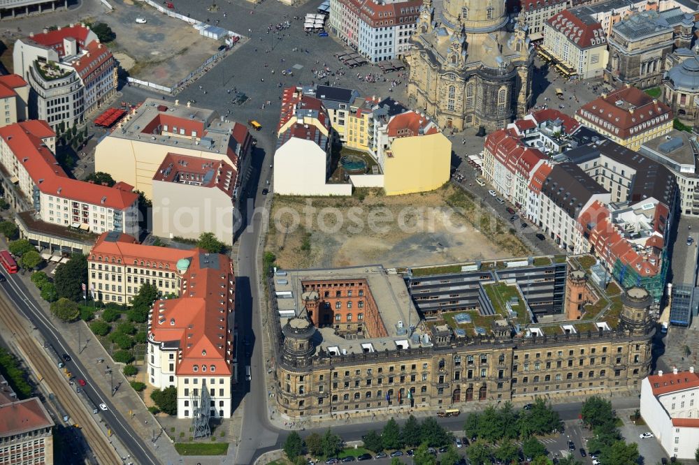 Dresden from above - Police authority building at Schießgasse in the inner historic city of Dresden