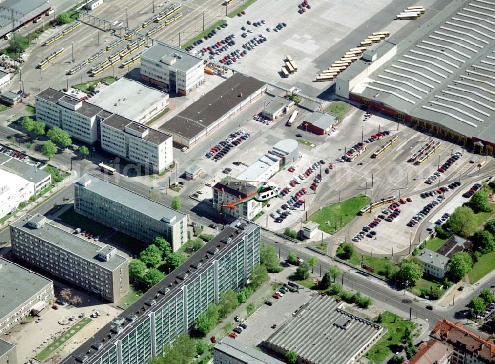 Aerial image Berlin - Lichtenberg - Polizeihelikopter über dem BVG - Depot an der Siegfriedstraße in Berlin - Lichtenberg.