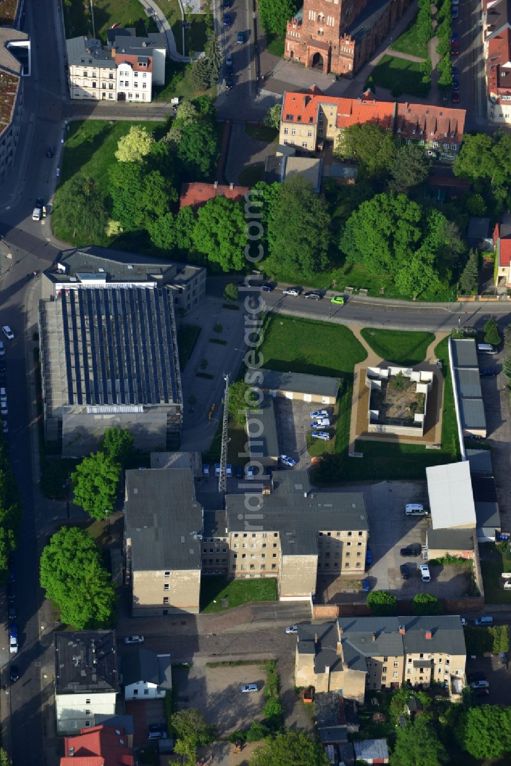 Eberswalde from above - Blick auf das Polizeirevier Eberswalde im Bundesland Brandenburg. Die Station der Polizei befindet sich an der Pfeilstraße. //View of the police station Eberswalde in the state of Brandenburg