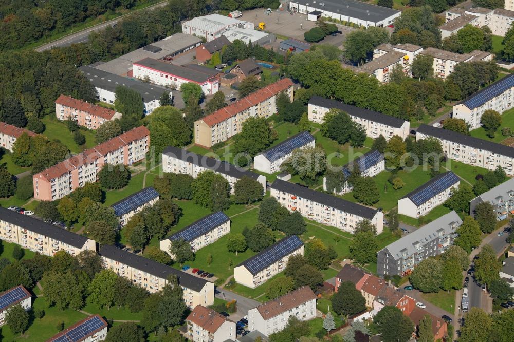 Aerial image Gelsenkirchen - View of the residential area Pommernsiedlung in Gelsenkirchen in the state North Rhine-Westphalia