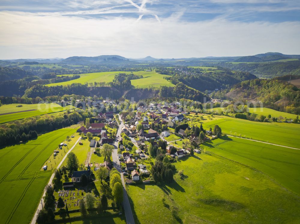 Aerial photograph Bad Schandau - Porschdorf in Saxon Switzerland with Schrammsteine, Grosser Winterberg, Rosenberg, Kaiserkrone and Zirkelstein. in Bad Schandau Elbe Sandstone Mountains in the state of Saxony, Germany