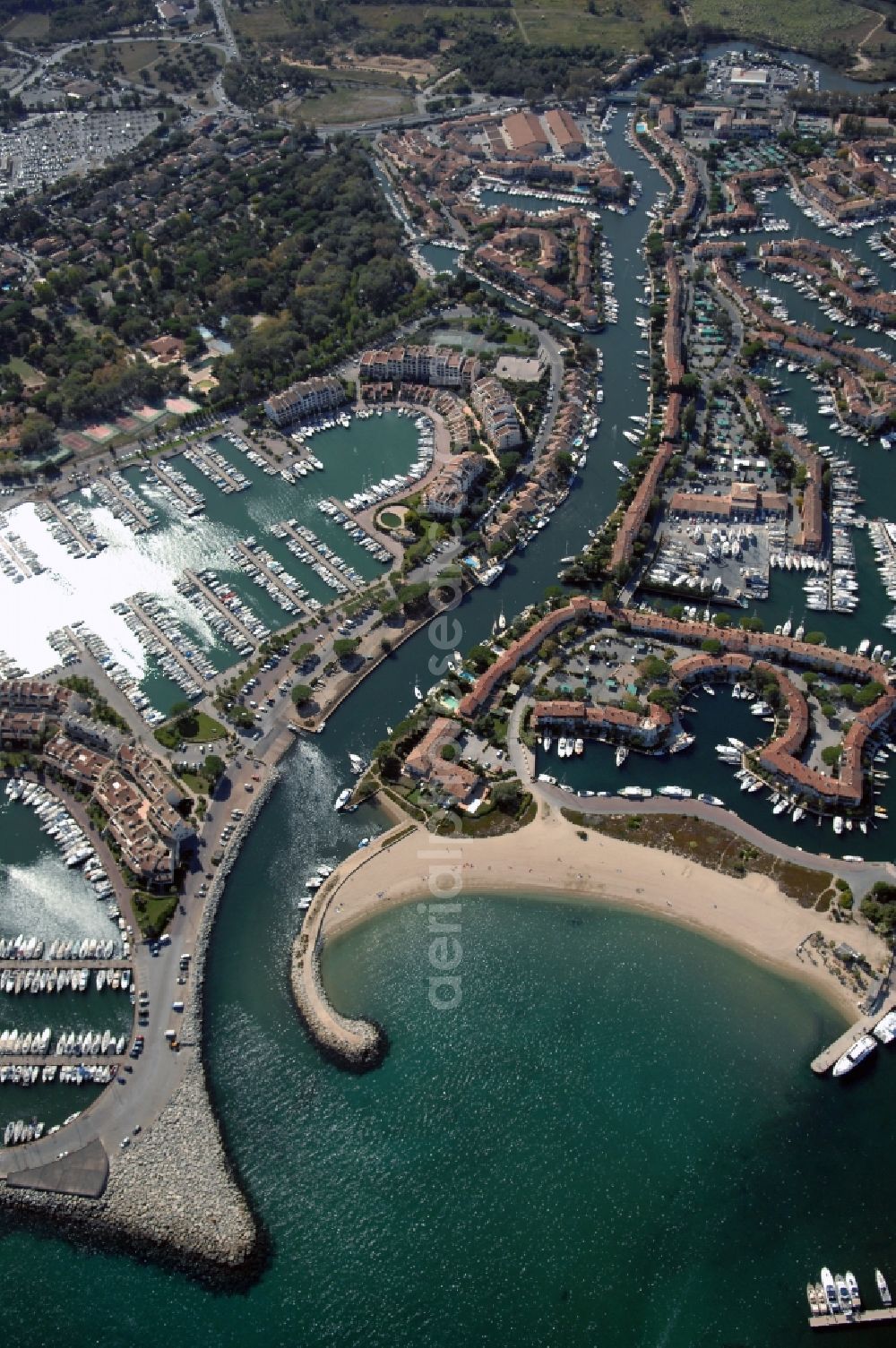 Aerial image Grimaud - Port Grimaud-Marina - harbour area on the shore of Golfe de Saint-Tropez in Grimaud in Provence-Alpes-Cote d'Azur, France