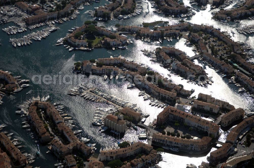 Aerial image Grimaud - Port Grimaud-Marina - harbour area on the shore of Golfe de Saint-Tropez in Grimaud in Provence-Alpes-Cote d'Azur, France