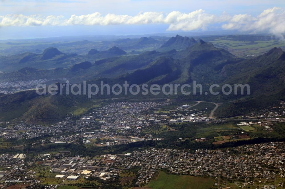 Port Louis from above - Landscape and mountains at Port Louis, capital of the holiday island Mauritius in the Indian Ocean