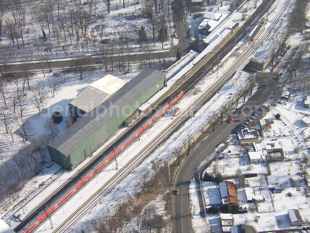 Potsdam/Brandenburg from the bird's eye view: Rekonstruktion des Alten Kaiserbahnhof in Potsdam Wildpark Pilot: Grahn