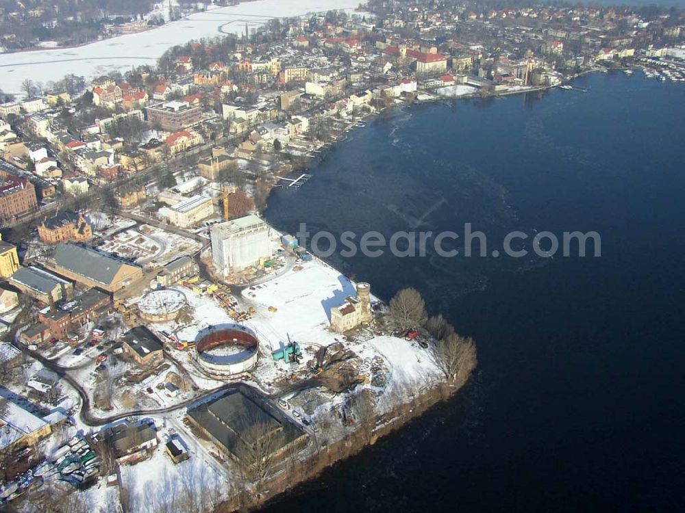 Potsdam/Brandenburg from the bird's eye view: Umbau des Geländes am Alten Gaswerk in Potsdam Pilot: Grahn