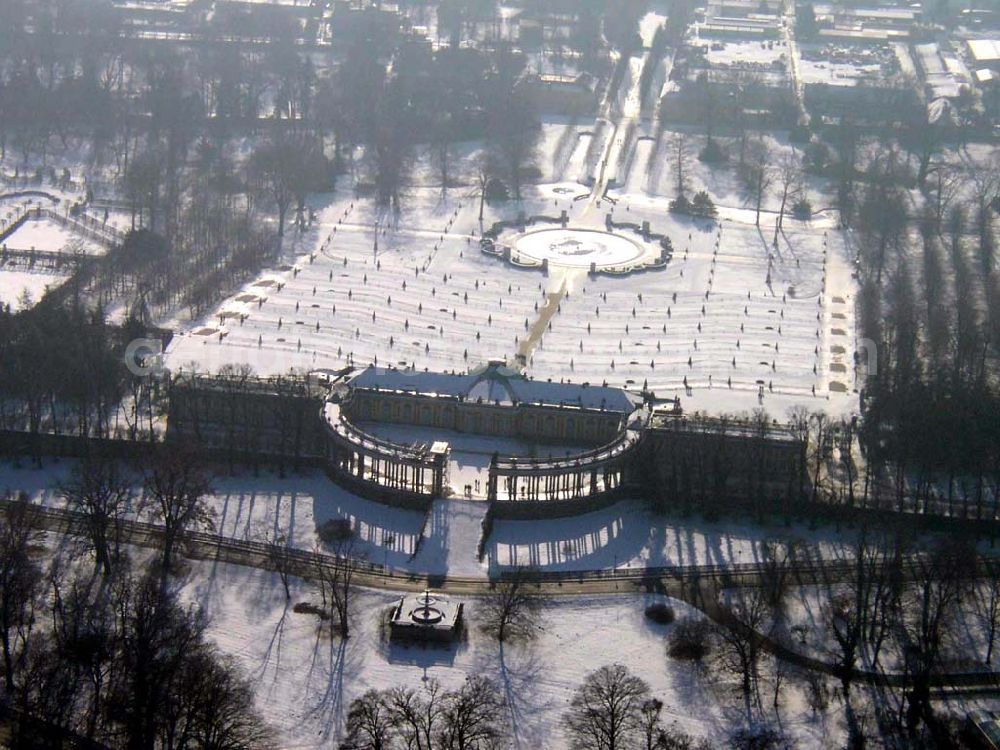 Aerial image Potsdam/Brandenburg - Winterstimmung am Neuen Palais in Potsdam Webmaster@Park-Sanssouci.de Pilot: Grahn