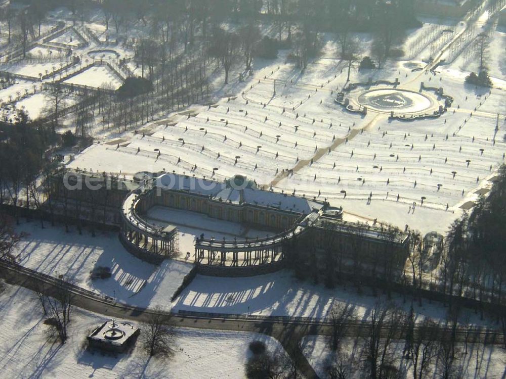 Aerial photograph Potsdam/Brandenburg - Winterstimmung am Neuen Palais in Potsdam Webmaster@Park-Sanssouci.de Pilot: Grahn