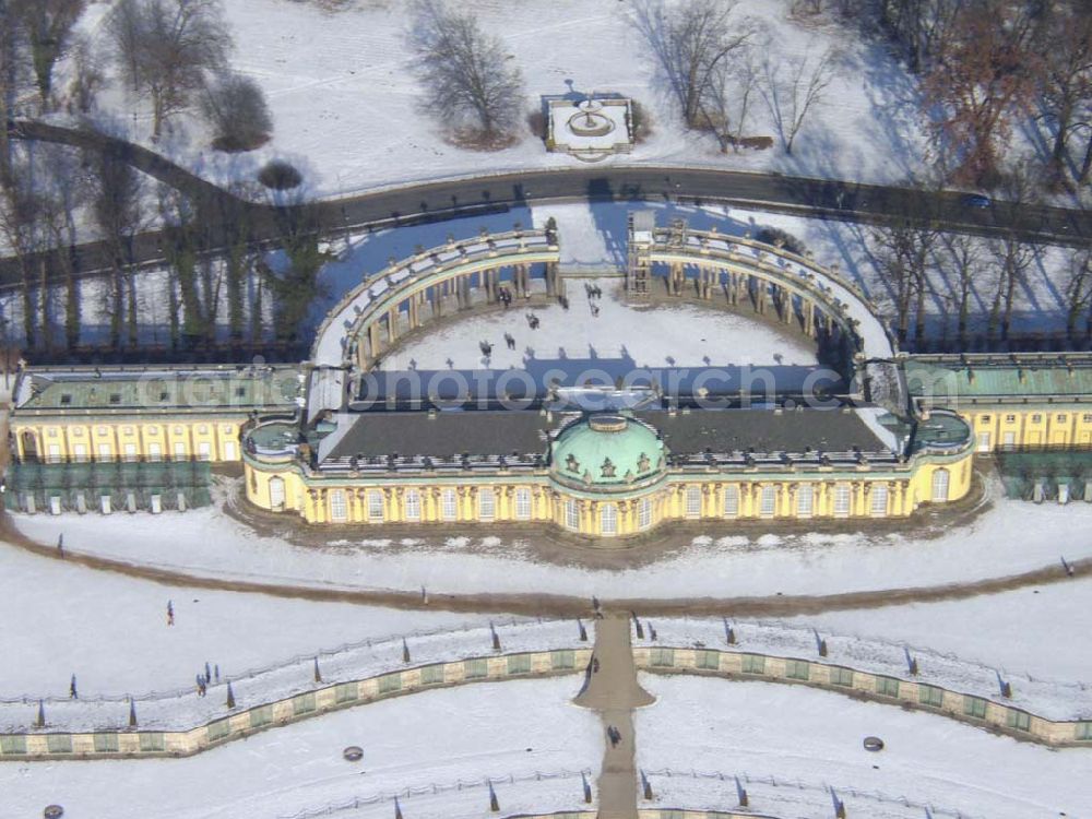 Aerial image Potsdam/Brandenburg - Winterstimmung am Neuen Palais in Potsdam Webmaster@Park-Sanssouci.de Pilot: Grahn