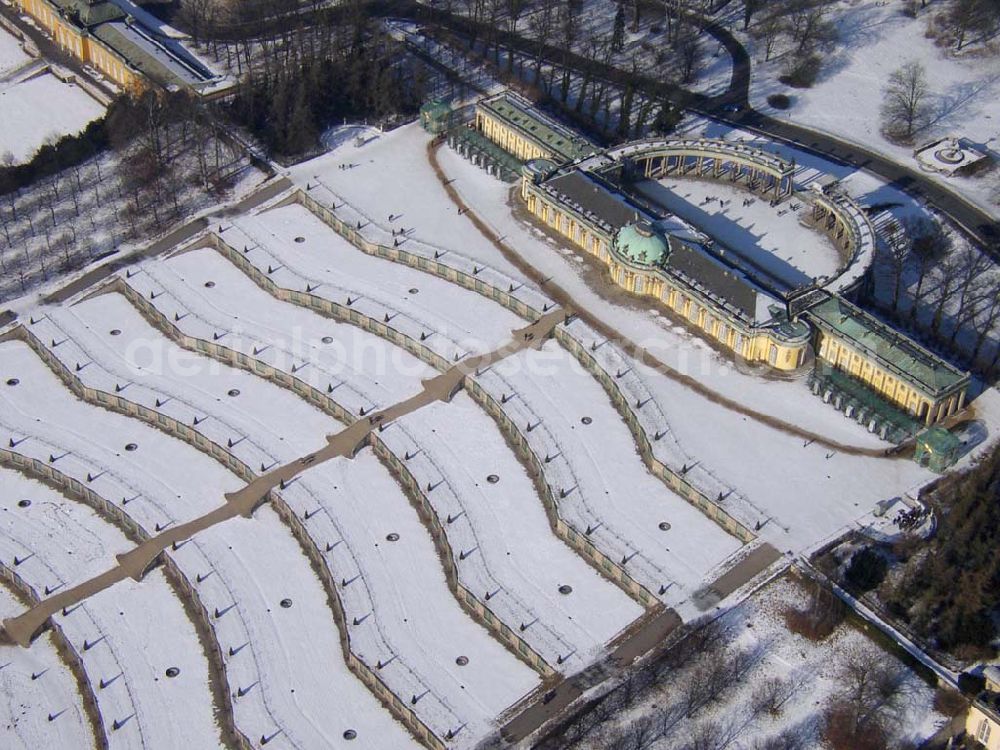 Aerial photograph Potsdam/Brandenburg - Winterstimmung am Neuen Palais in Potsdam Webmaster@Park-Sanssouci.de Pilot: Grahn