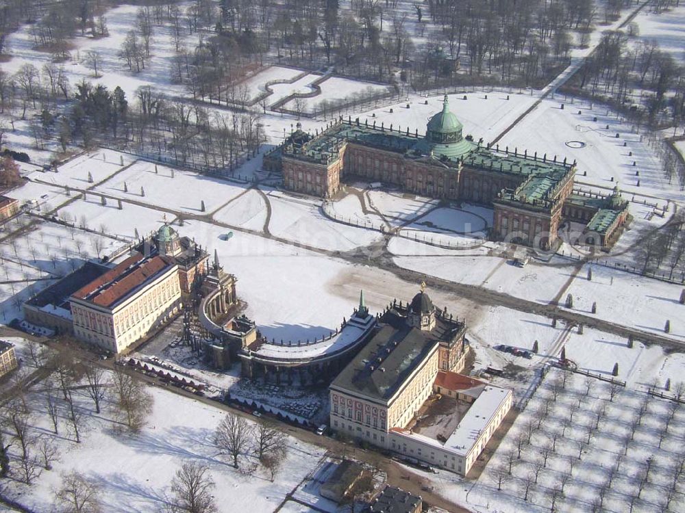 Aerial photograph Potsdam/Brandenburg - Winterstimmung am Neuen Palais in Potsdam Webmaster@Park-Sanssouci.de Pilot: Grahn