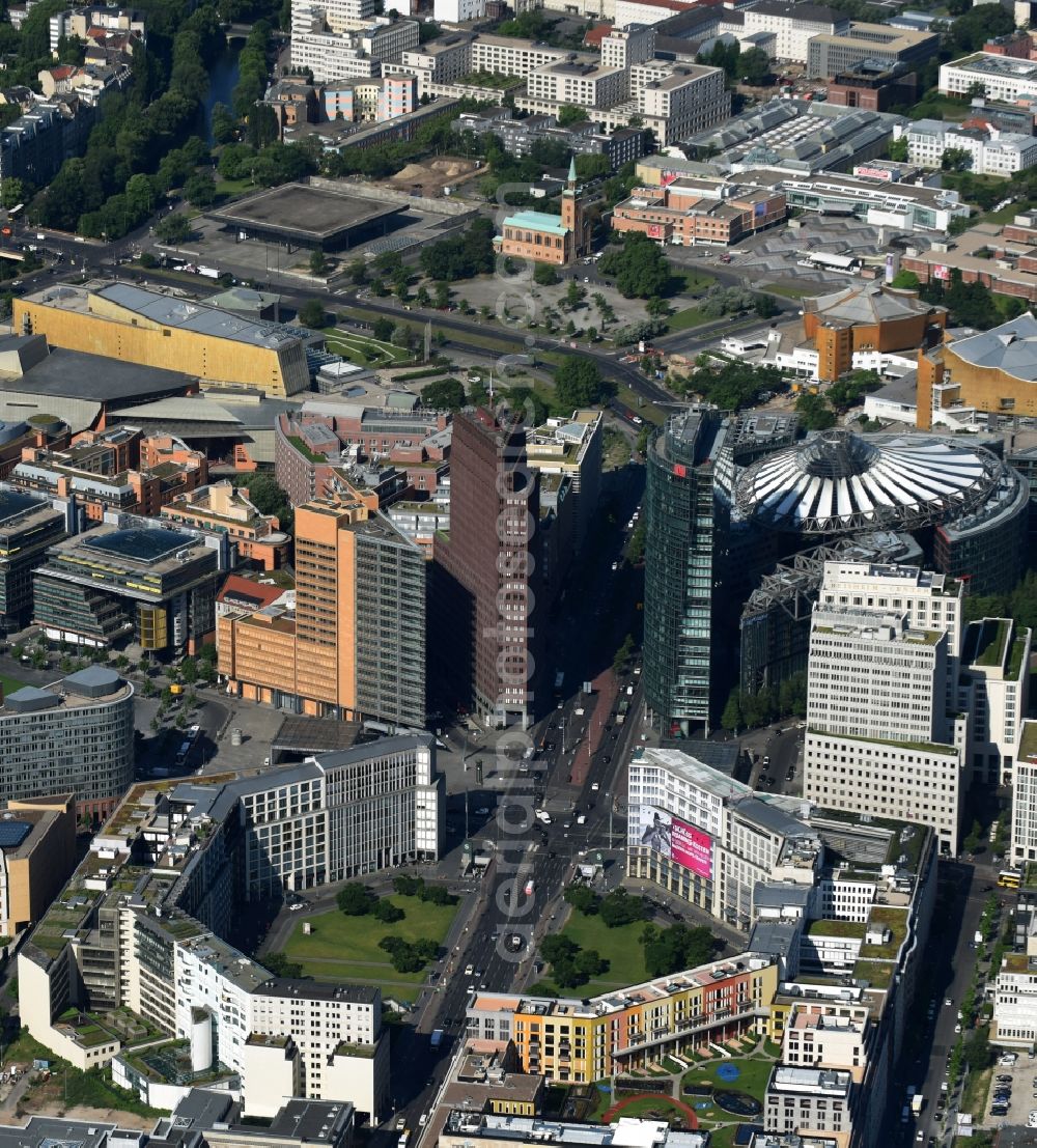 Berlin from the bird's eye view: Ensemble space Potsdamer and Leipziger Platz in the inner city center in Berlin in Berlin, Germany