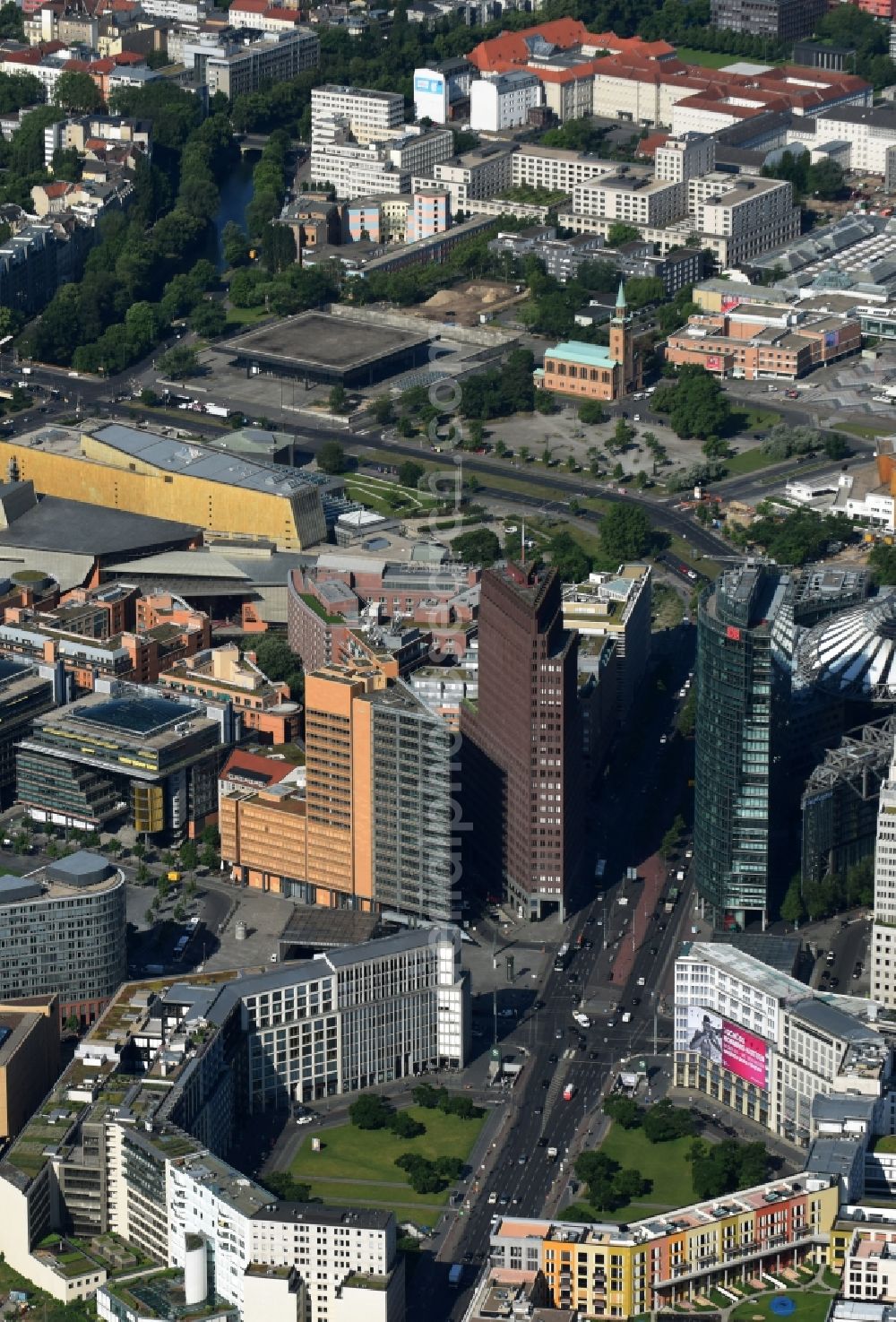 Aerial image Berlin - Ensemble space Potsdamer and Leipziger Platz in the inner city center in Berlin in Berlin, Germany