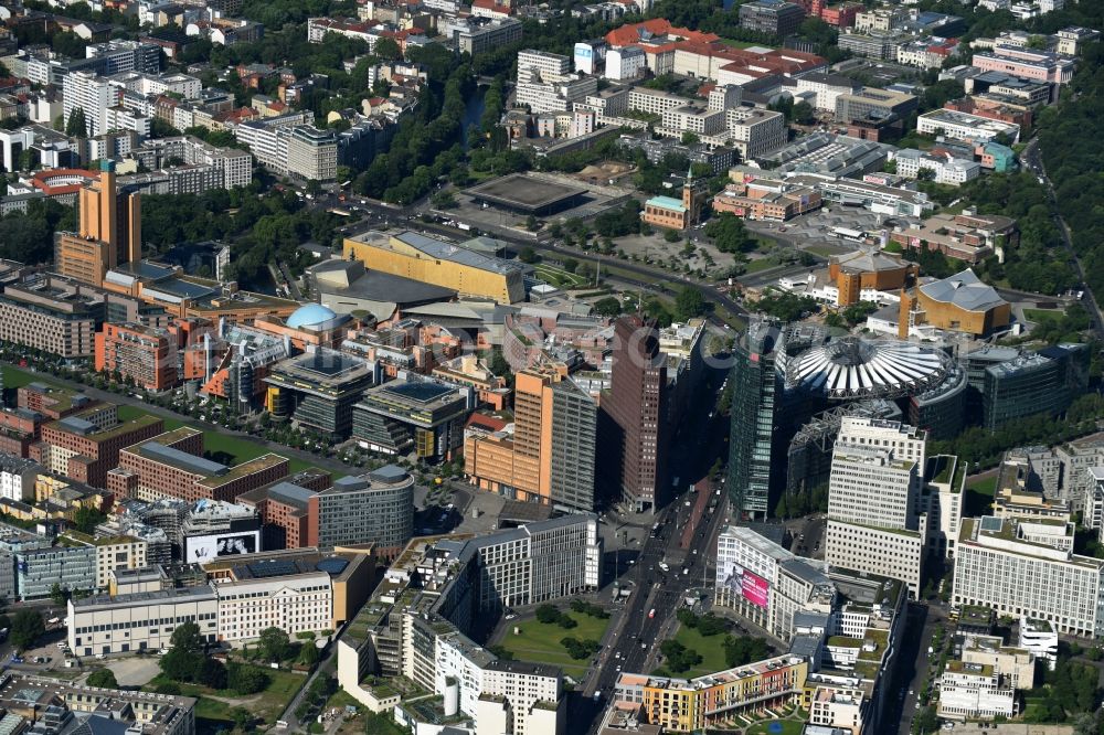 Berlin from the bird's eye view: Ensemble space Potsdamer and Leipziger Platz in the inner city center in Berlin in Berlin, Germany