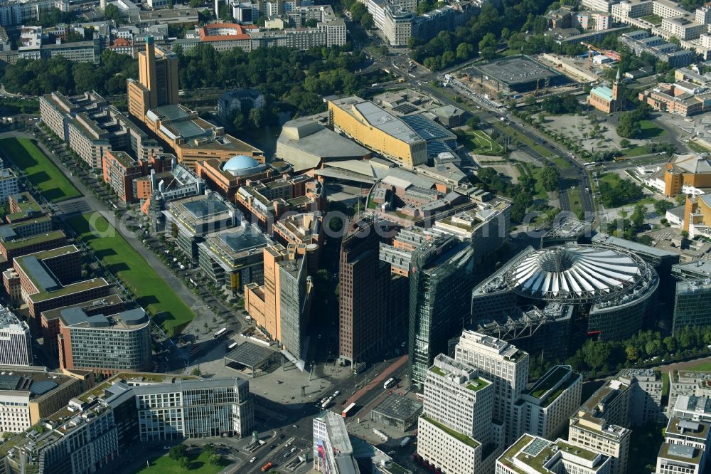 Berlin from above - Ensemble space Potsdamer and Leipziger Platz in the inner city center in Berlin in Berlin, Germany