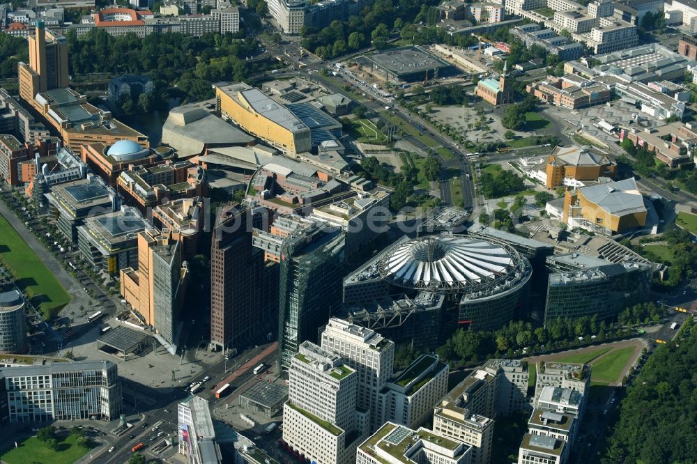 Berlin from the bird's eye view: Ensemble space Potsdamer and Leipziger Platz in the inner city center in Berlin in Berlin, Germany
