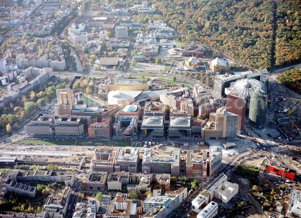 Berlin - Tiergarten from the bird's eye view: Potsdamer Platz in Berlin.