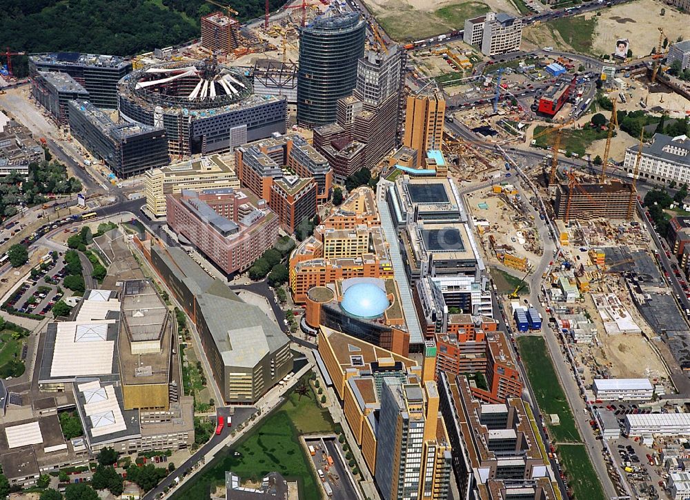 Aerial image Berlin - Construction site with office buildings and the Sony Center at the public square Potsdamer Platz in the district Mitte