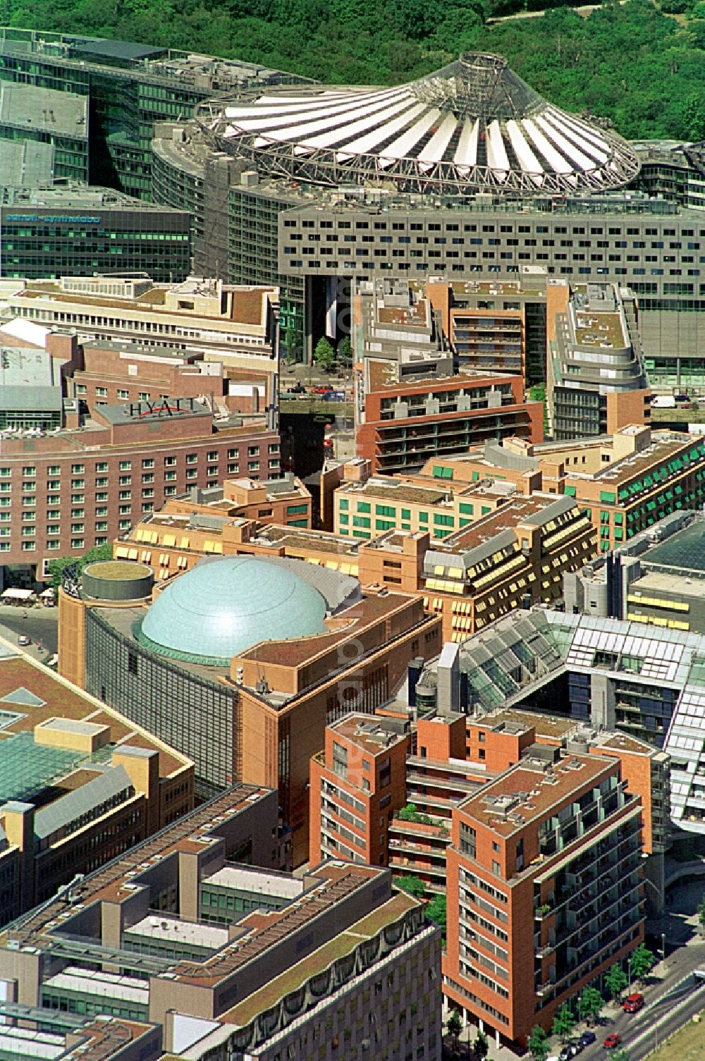 Berlin from above - Ensemble space Potsdamer Platz in the inner city center in Berlin