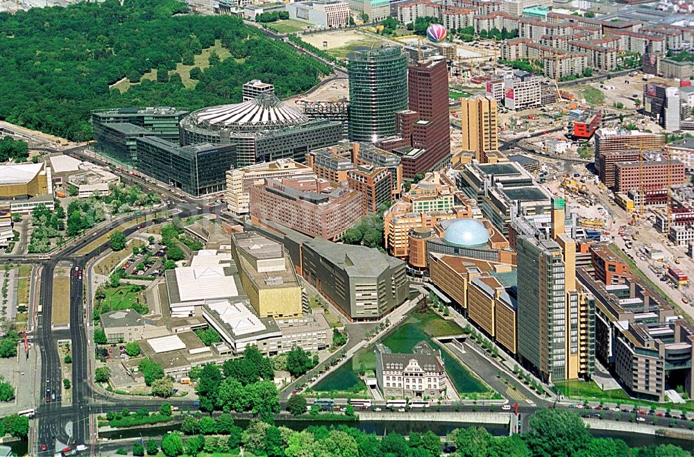 Berlin from the bird's eye view: Ensemble space Potsdamer Platz in the inner city center in Berlin