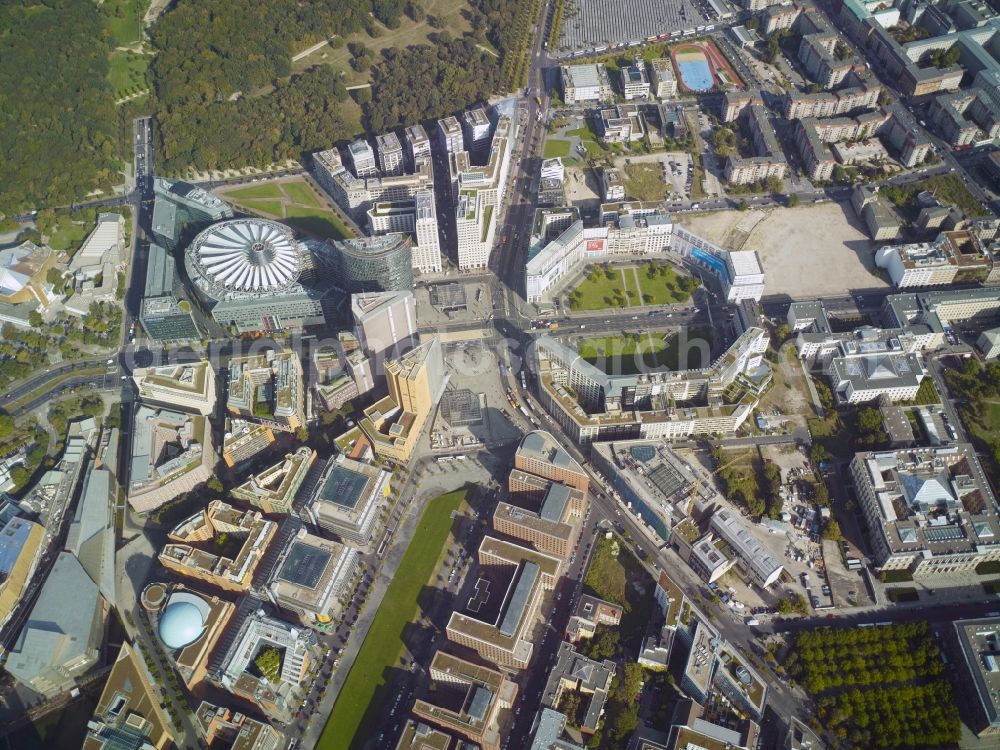 Berlin from above - View of the Potsdamer Platz in the district of Tiergarten in Berlin