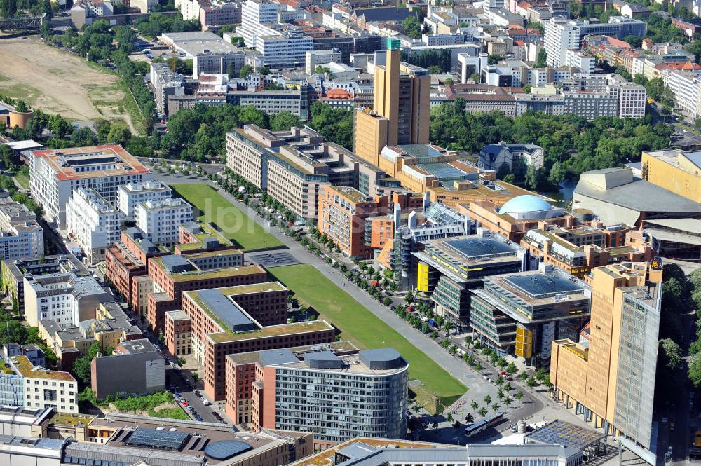 Berlin Mitte from above - Bürogebäude und Geschäftshäuser am Potsdamer Platz in Berlin-Mitte. Office buildings and commercials at the Potsdam Square in the borough Mitte.