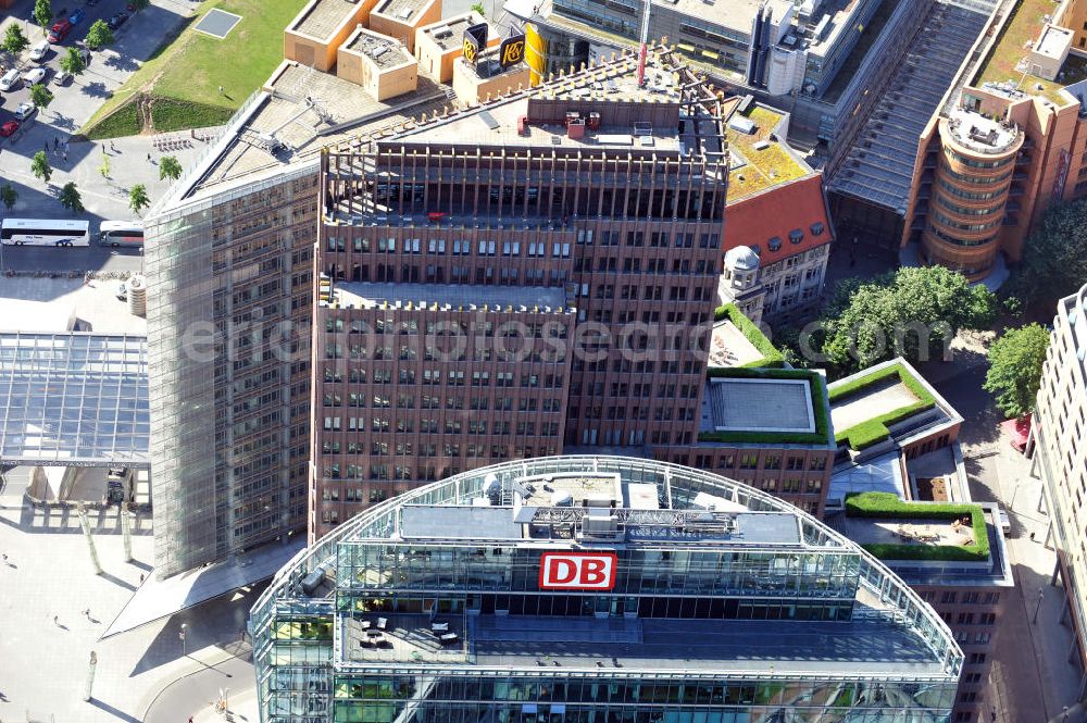 Berlin Mitte from above - Bürogebäude und Geschäftshäuser am Potsdamer Platz in Berlin-Mitte. Office buildings and commercials at the Potsdam Square in the borough Mitte.