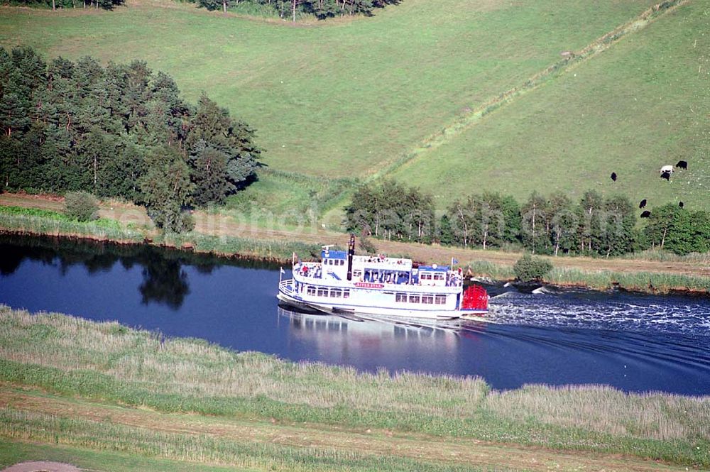 Aerial photograph Prerow / Mecklenburg Vorpommern - Prerow / Mecklenburg Vorpommern neuer Raddampfer Riverstar der Reederei auf der Fahrt von Bresewitz nach Prerow Poschke Fahrgastschifffahrt GmbH Pumpeneck 5 18375 Born Telefon 03 82 34 / 2 39 Telefax 03 82 34 / 3 01 39 Mobil 0171 / 4 10 04 26 E-Mail: Reederei-Poschke@web.de