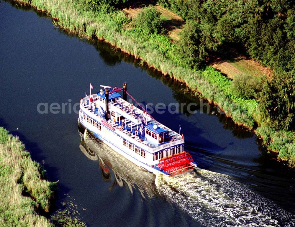 Prerow / Mecklenburg Vorpommern from above - Prerow / Mecklenburg Vorpommern neuer Raddampfer Riverstar der Reederei auf der Fahrt von Bresewitz nach Prerow Poschke Fahrgastschifffahrt GmbH Pumpeneck 5 18375 Born Telefon 03 82 34 / 2 39 Telefax 03 82 34 / 3 01 39 Mobil 0171 / 4 10 04 26 E-Mail: Reederei-Poschke@web.de