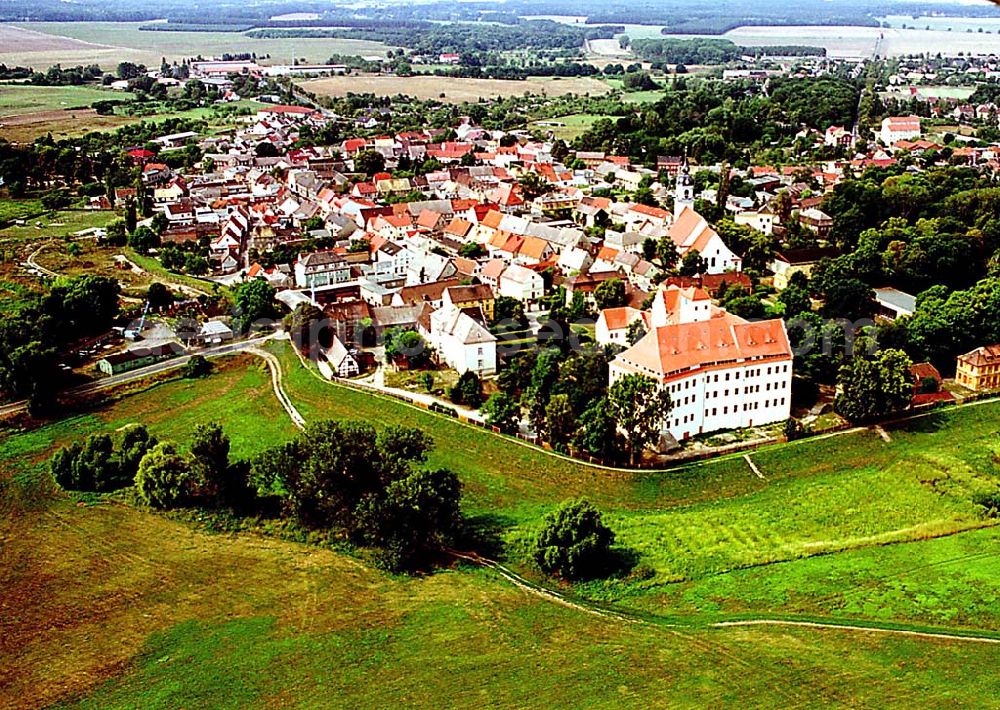 Aerial photograph Pretzsch / Sachsen-Anhalt - Pretzsch / Sachsen-Anhalt Stadtansicht von Prtzsch an der Elbe in Sachsen-Anhalt mit Blick auf das Schloß Pretzsch (rechts)