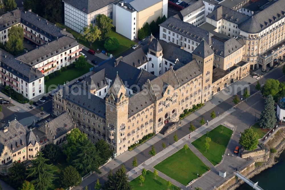 Koblenz from the bird's eye view: View of the Prussian Government Building in Coblenz in the state Rhineland-Palatinate. This building was the office of the prussian government for the administrative district Coblenz. Today the Federal Office for Defence Technology and Prourement is housed in the main building