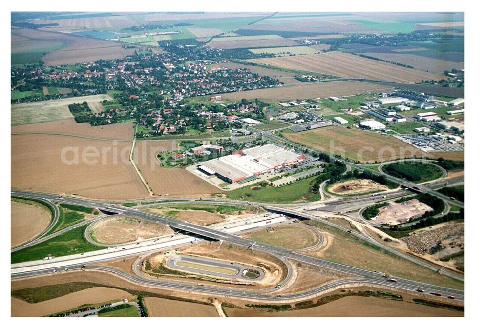 Brehna / Sachsen-Anhalt from above - Fertiger Ausbau des Autobahnkreuzes Brehna