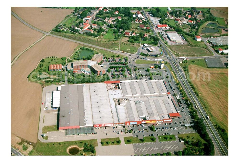 Brehna / Sachsen-Anhalt from above - Einkaufszentrum und Gewerbegebiet am Autobahnkreuz Brehna