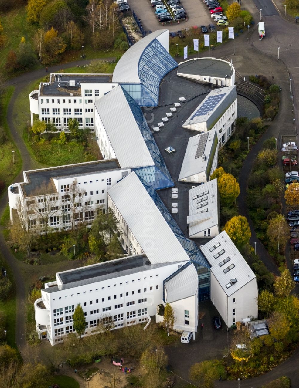 Aerial image Witten - The striking building of the Private University of Witten / Herdecke, Witten in North Rhine-Westphalia