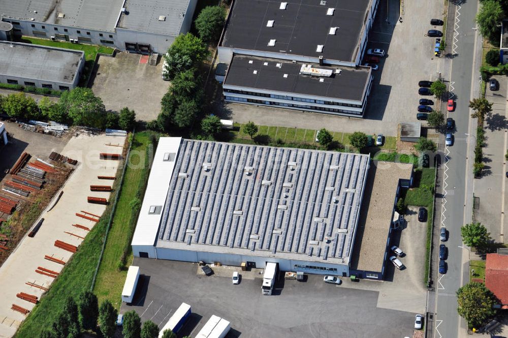 Dortmund - Wickede from above - Produktions- und Lagerhalle an der Gernotstraße in Dortmund-Wickede in Nordrhein-Westfalen / North Rhine-Westphalia. Ein Projekt der Unternehmensgruppe Markus Gerold. Mieter ist die Drobig GmbH & Co.KG Kokosweberei.