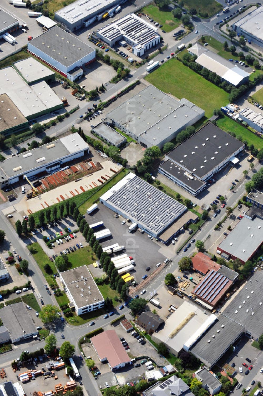 Aerial image Dortmund - Wickede - Produktions- und Lagerhalle an der Gernotstraße in Dortmund-Wickede in Nordrhein-Westfalen / North Rhine-Westphalia. Ein Projekt der Unternehmensgruppe Markus Gerold. Mieter ist die Drobig GmbH & Co.KG Kokosweberei.