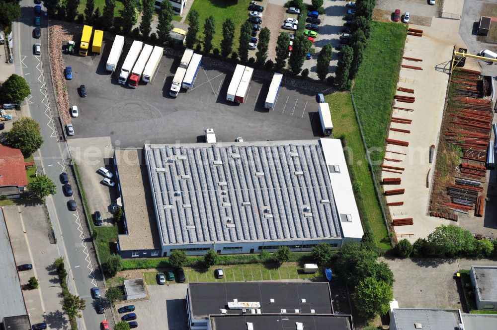 Aerial photograph Dortmund - Wickede - Produktions- und Lagerhalle an der Gernotstraße in Dortmund-Wickede in Nordrhein-Westfalen / North Rhine-Westphalia. Ein Projekt der Unternehmensgruppe Markus Gerold. Mieter ist die Drobig GmbH & Co.KG Kokosweberei.