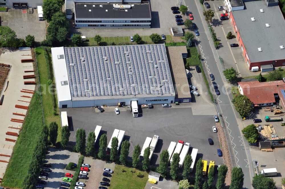 Aerial photograph Dortmund - Wickede - Produktions- und Lagerhalle an der Gernotstraße in Dortmund-Wickede in Nordrhein-Westfalen / North Rhine-Westphalia. Ein Projekt der Unternehmensgruppe Markus Gerold. Mieter ist die Drobig GmbH & Co.KG Kokosweberei.