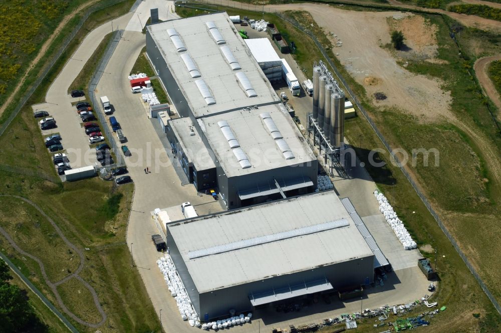 Schwerin from the bird's eye view: Production plant of CVP Clean Value Plastics GmbH in the industrial park in Schwerin in Mecklenburg-Western Pomerania