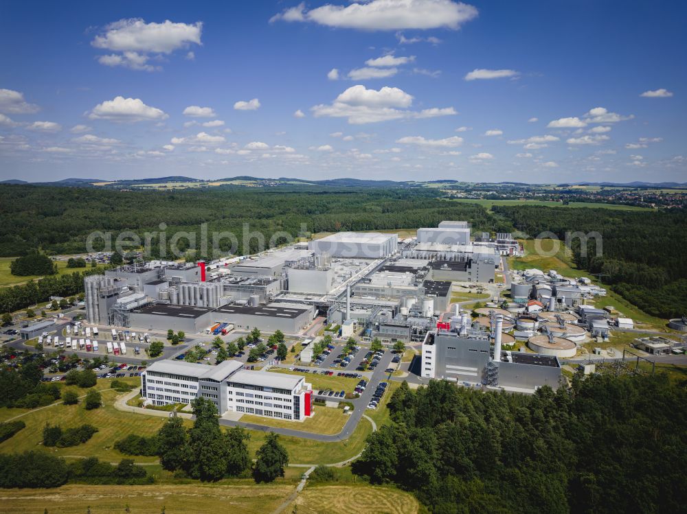 Feldschlößchen from the bird's eye view: Production facilities of the Sachsenmilch company in Leppersdorf in the federal state of Saxony